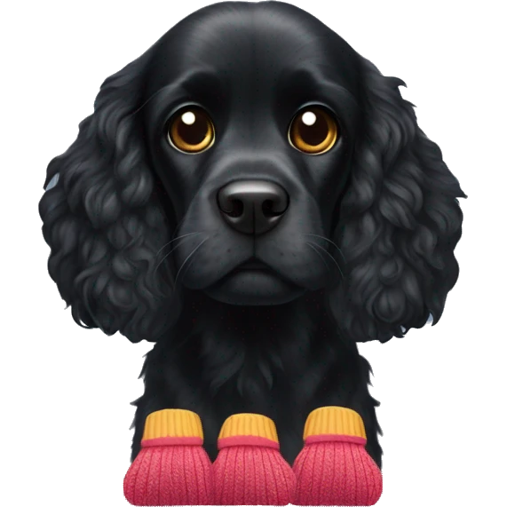 black cocker spaniel with sock in mouth emoji