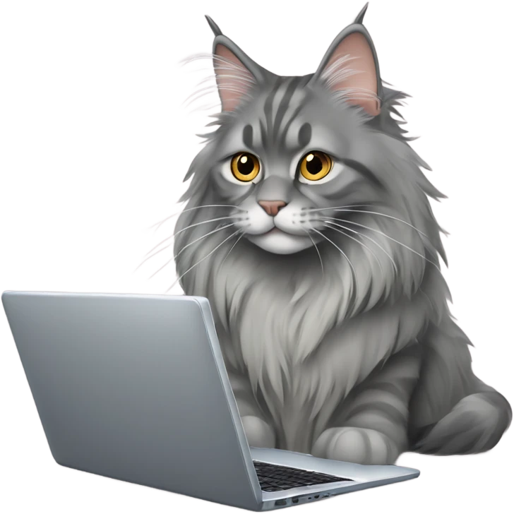 Gray Maine coon with laptops  emoji