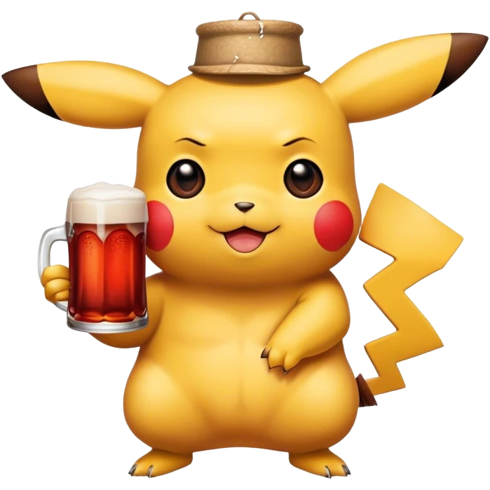 pikachu with red beer emoji