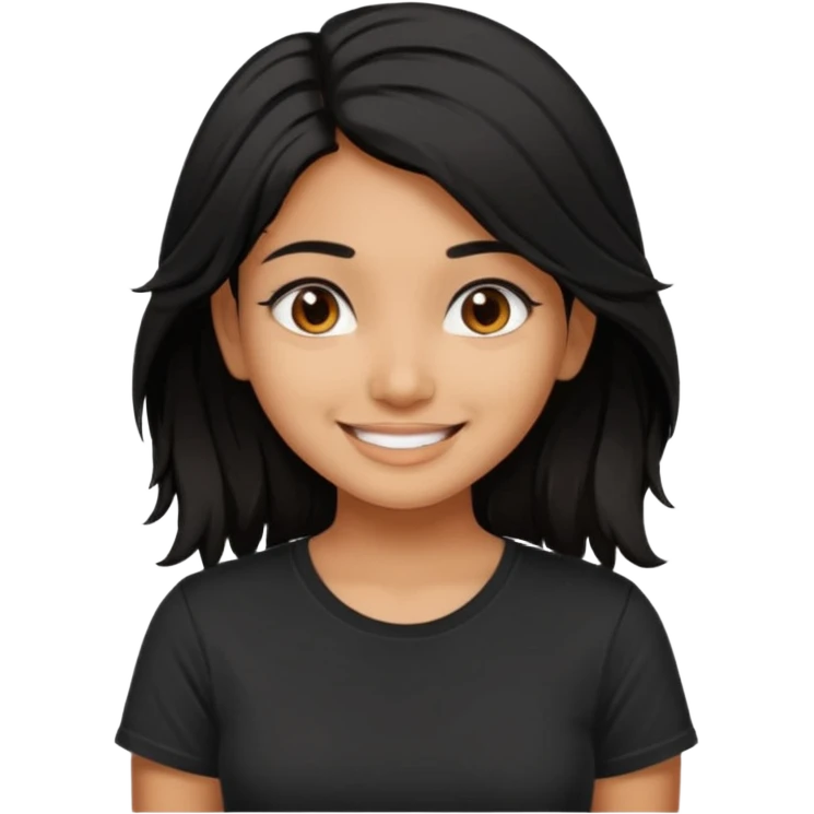 a pretty tan indian bratz girl with messy dark black hair, wearing a black tee. emoji
