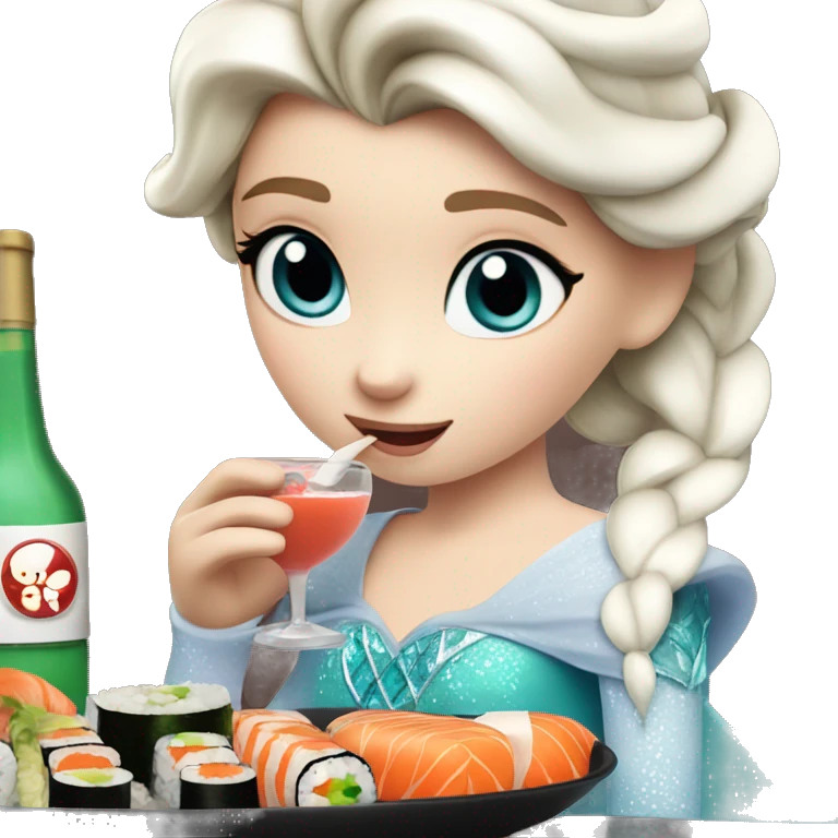 Princess Elsa drinking sushi emoji