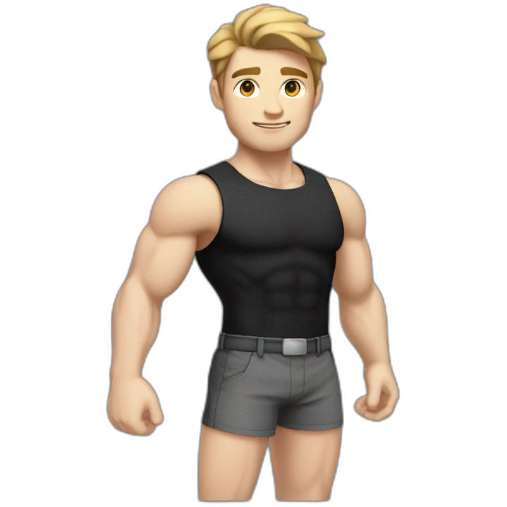 Pale skinned Fit Man With the biceps and brown hair in black shirt and gray shorts emoji