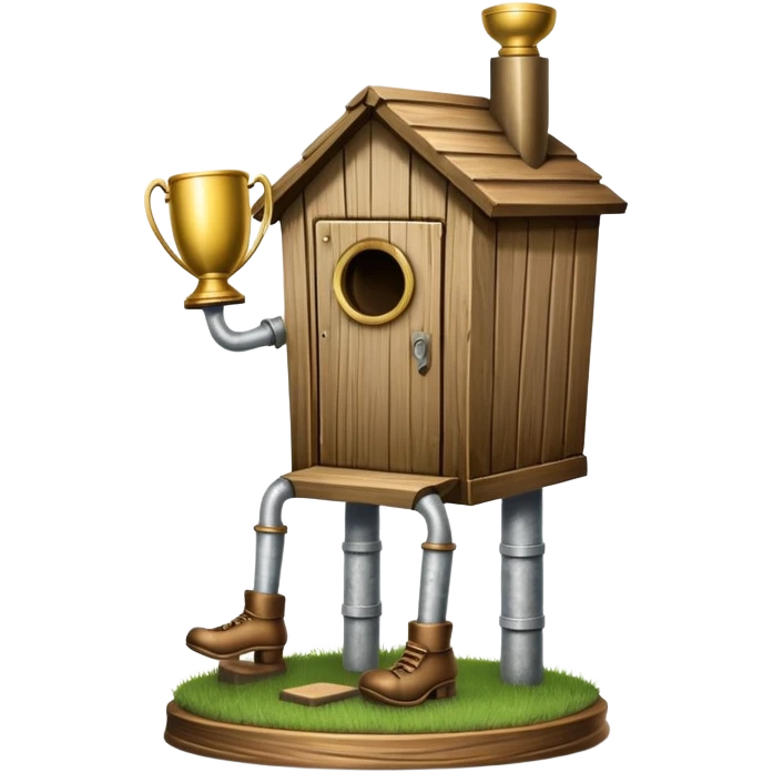A "I STINK AT FANTASY FOOTBALL" trophy featuring an outhouse-shaped figure with legs on a metallic base - perfect for commemorating league losers.​​​​​​​​​​​​​​​​ emoji