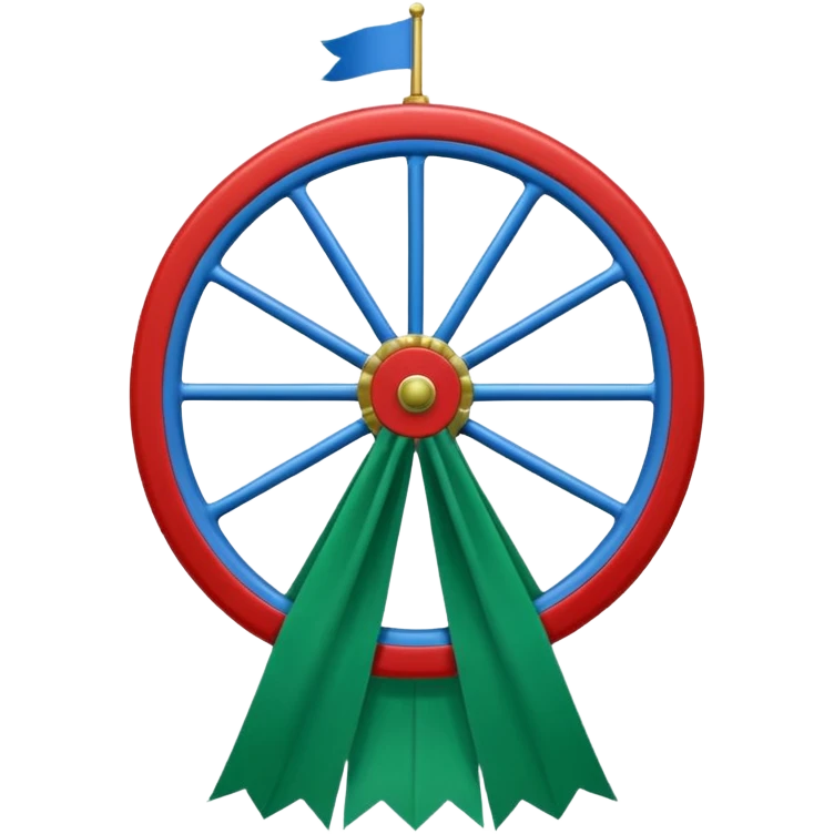 Drapeau bleu et vert avec une roue rouge zvec 24 rayon la roue rouge est a l’interieur du drapeau bleu et vert emoji