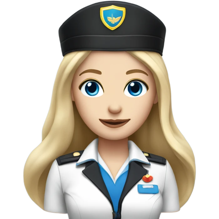 Flight attendant with long blonde hair, blue eyes and black uniform dress emoji