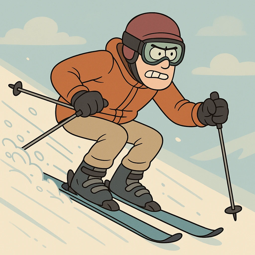 a skier in action, winter sports, dynamic pose, snow, modern illustration emoji