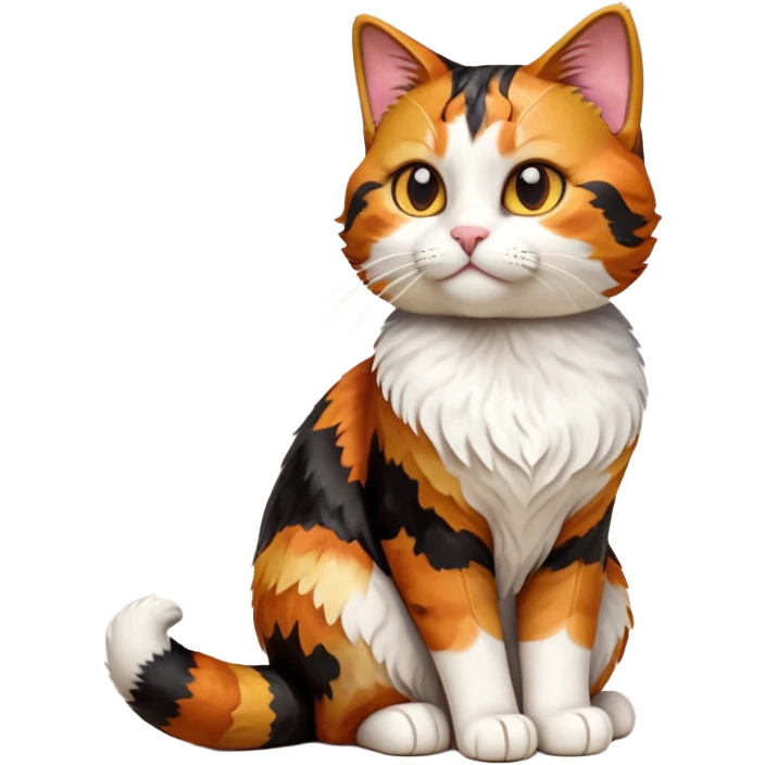 cinematic-[calico tabby cat]-realistic-full-body-sitting-emoji,-tail-curled-playfully-around-its-paws, cinematic-cute-calico-cat-portrait-emoji,-head-tilted-playfully-with-sparkling,-inquisitive-eyes-and-a-charming-patchwork-fur-of-orange,-black,-and-white,-simplified-yet-irresistibly-adorable,-highly-detailed,-glowing-with-a-warm,-invit (3) emoji