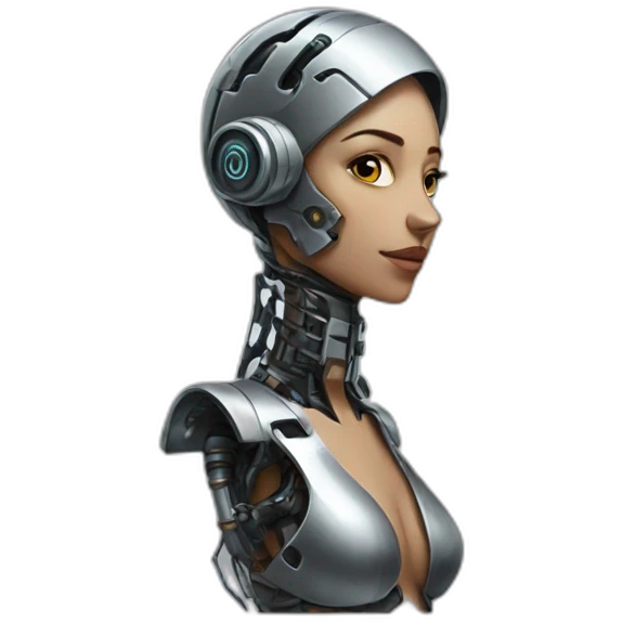 female cyborg with exposed chess emoji