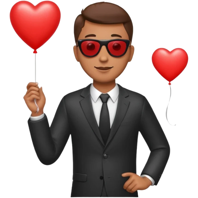 man with sun glasses holding red heart balloon emoji