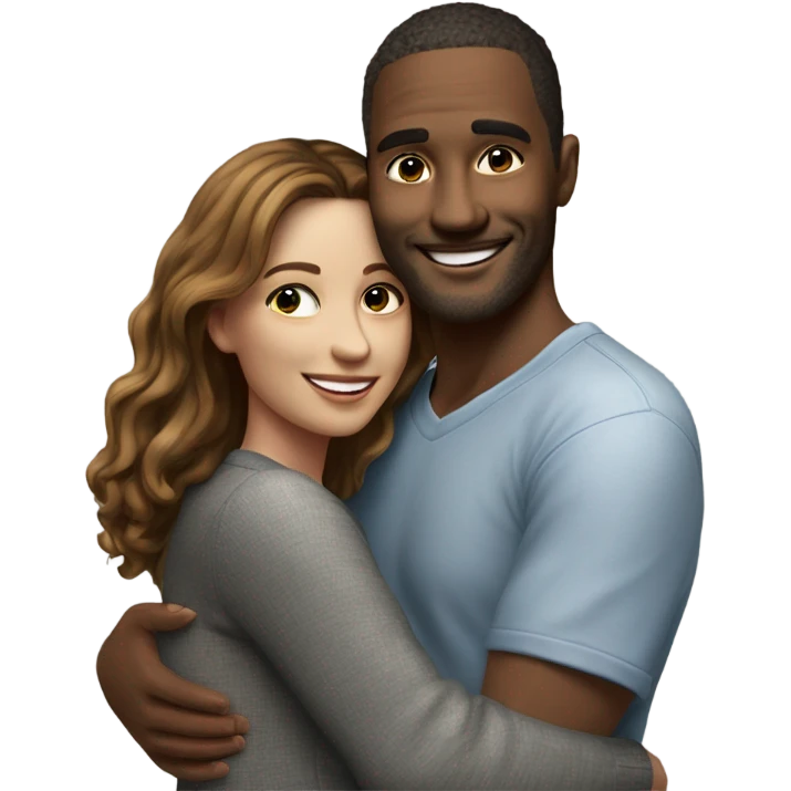 Photo Realistic beautiful model couple hug with warm smiles emoji