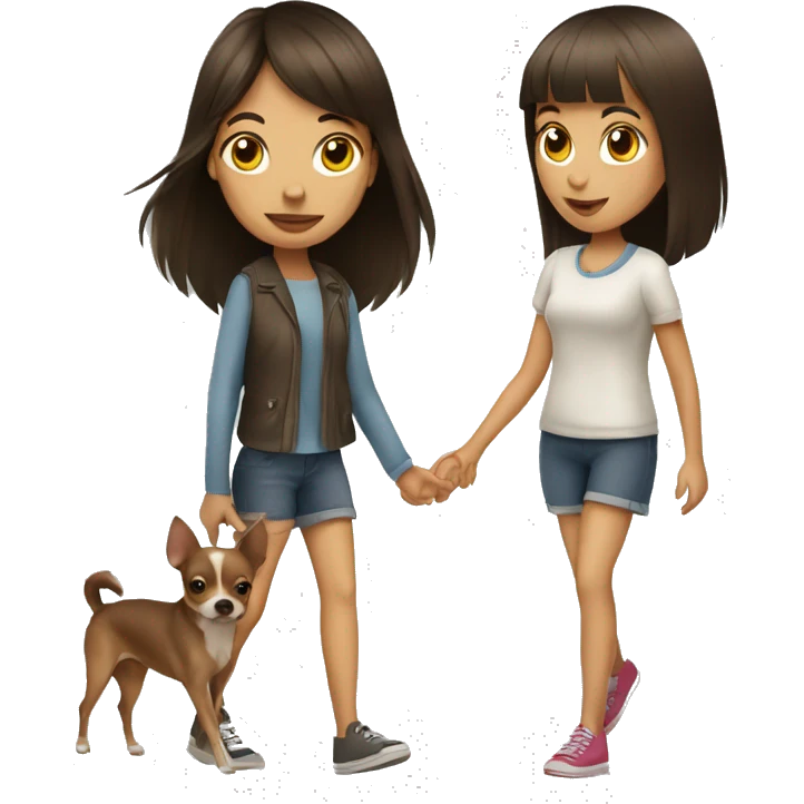 A brunette girl with fringe walking with her chihuahua  emoji