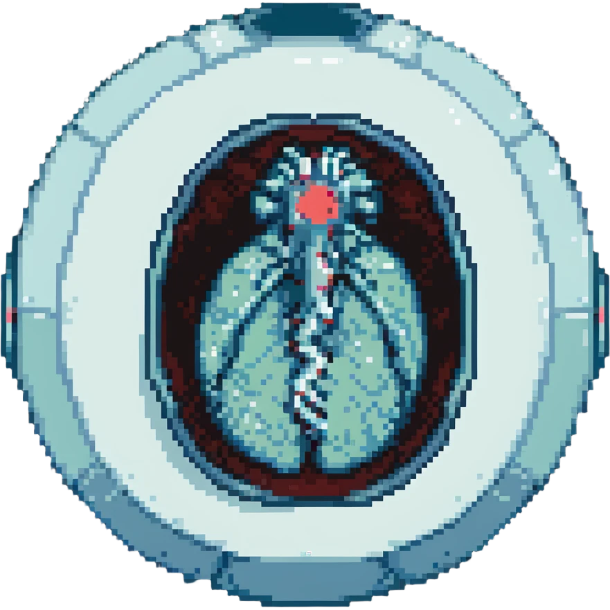 MRI embryo digital fetal small shape in otherworldly bubble, eerie, horror emoji