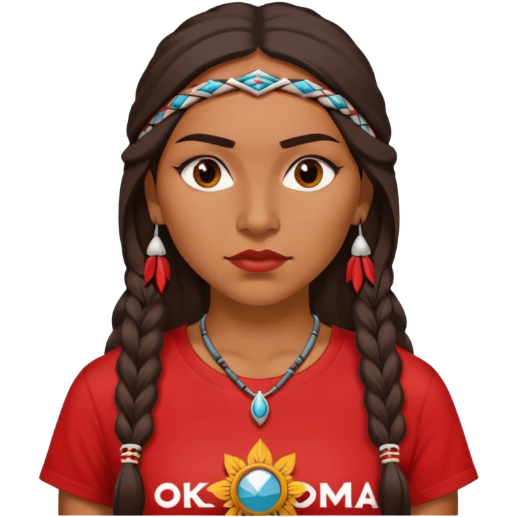 Native American woman in a red “OKLAHOMA” t-shirt emoji