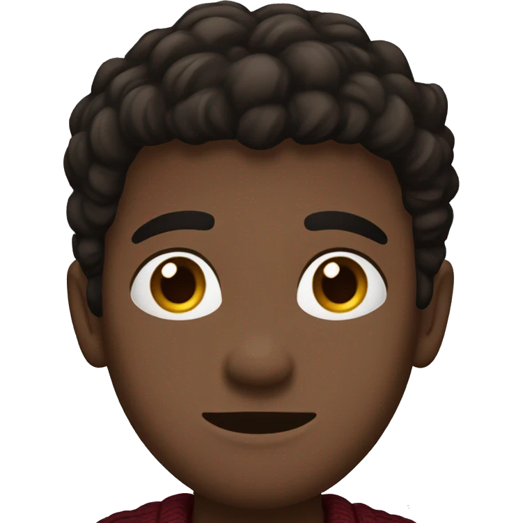 dark hispanic boy, tight to the head black brown hair, brown eyes, brown jacket, burgundy sweater emoji