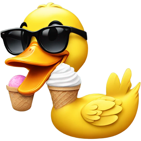 Yellow duck eating ice cream with black sunglasses  emoji
