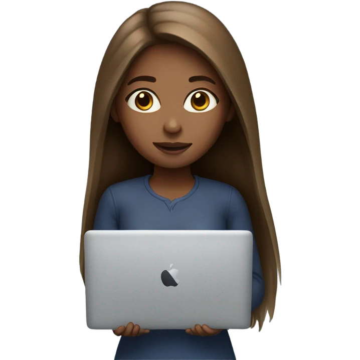 Girl have brown long hair with macbook emoji