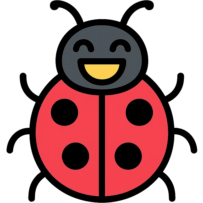color outline icon of a laughing red bug with black points emoji