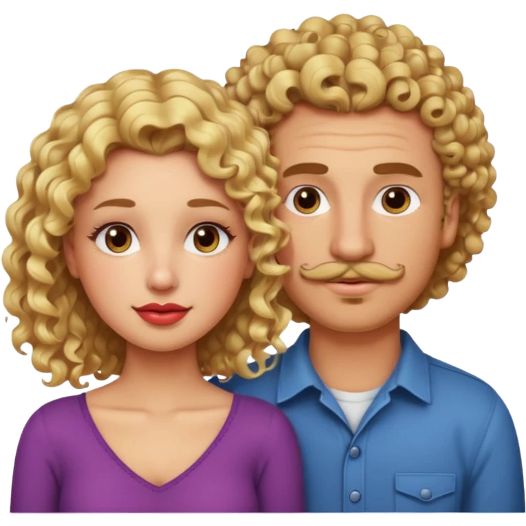 sarı saçlı kıvırcık kahverengi gözlü güzel dudaklı kızla kıvıcık saçlı çenesinde sakal ve bıyık olan kısık gözlü erkek aşk emojisiyap emoji