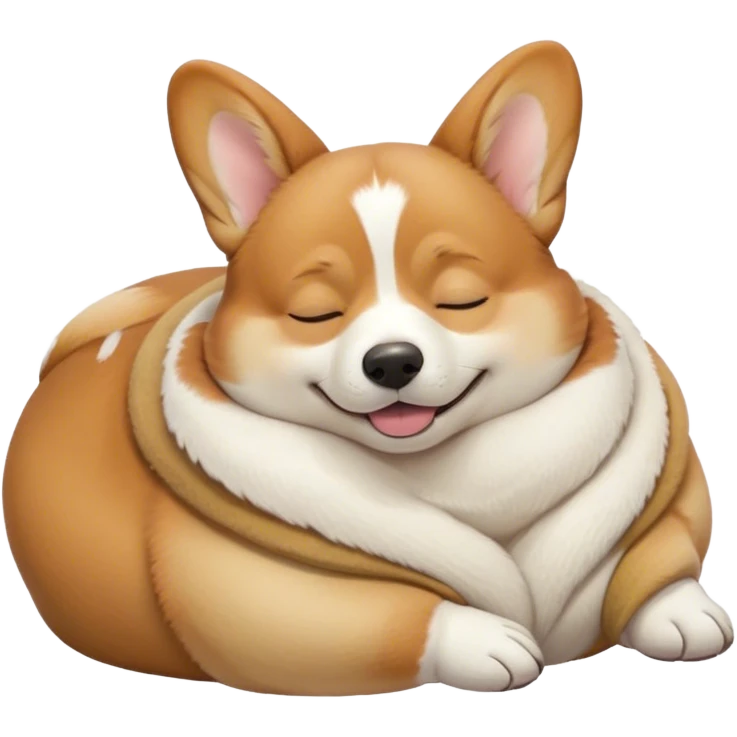Cinematic Meme-Worthy Chubby Sleeping Corgi Portrait Emoji, Head resting peacefully with a contented smile, showcasing a delightfully chubby build, a luxuriously soft fawn coat with crisp white accents, and those iconic stubby legs, eyes shut in a serene nap, Simplified yet hilariously adorable features, highly detailed, glowing with a soft, drowsy light, high shine, relaxed and utterly lovable, stylized with an air of playful laziness, bright and heartwarming, soft glowing outline, capturing the essence of a comically sleepy Corgi, so meme-worthy it feels like it could instantly become the next viral sensation of adorable slumber! emoji