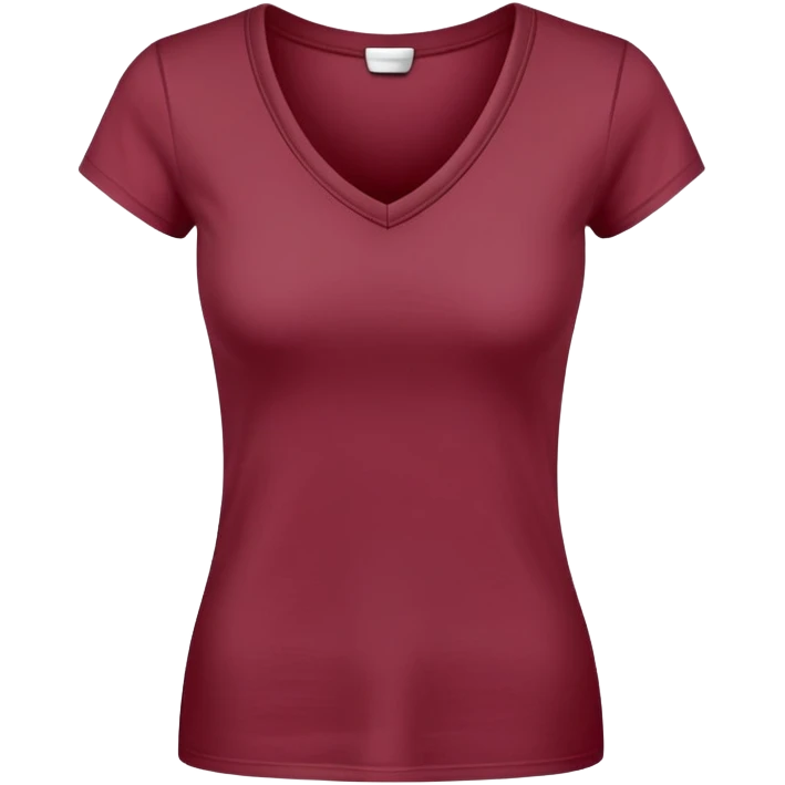single wine red fitted v-neck t-shirt, cropped length, simple clean isolated garment only, no accessories, plain white background emoji