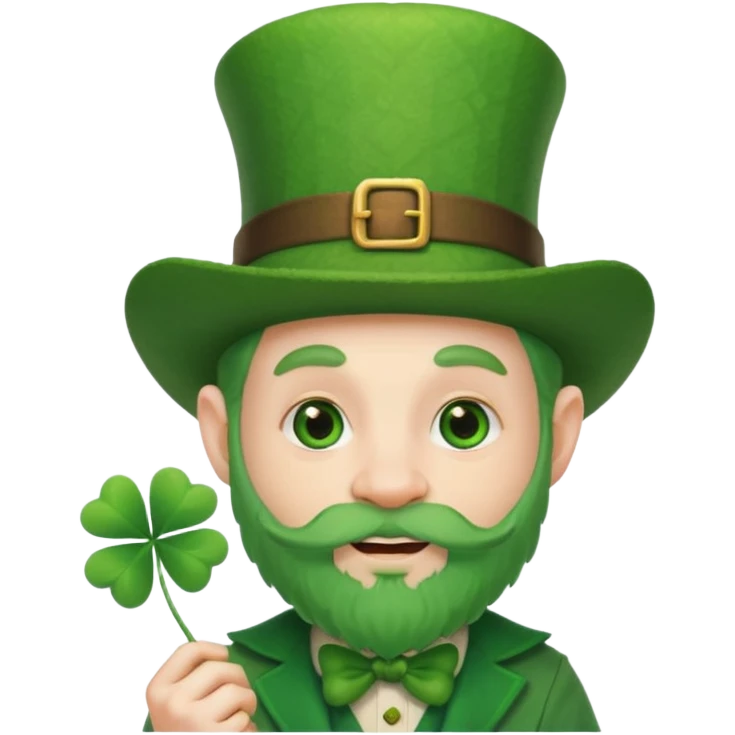 cute funny leprechaun green beard holding a 4 leaf clover emoji