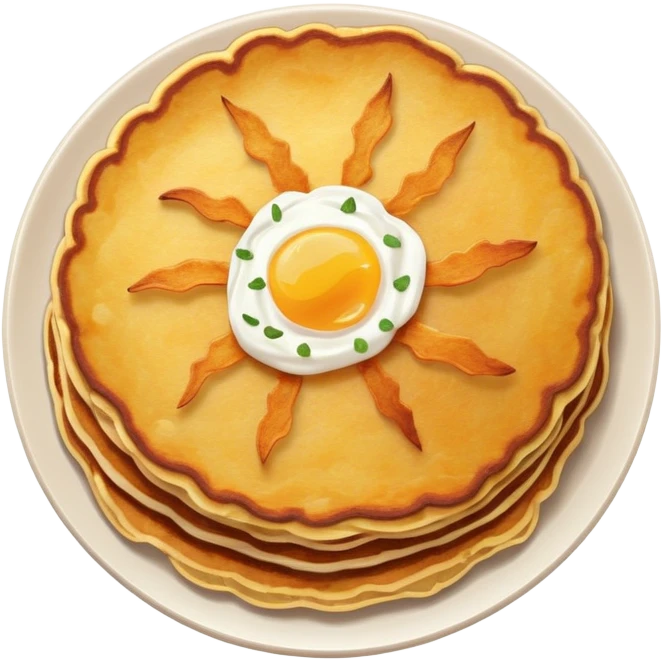 traditional potato pancake, golden-brown, round, rustic, crispy edges, soft center, visible shredded potato, with sour cream on top, minimal and expressive emoji