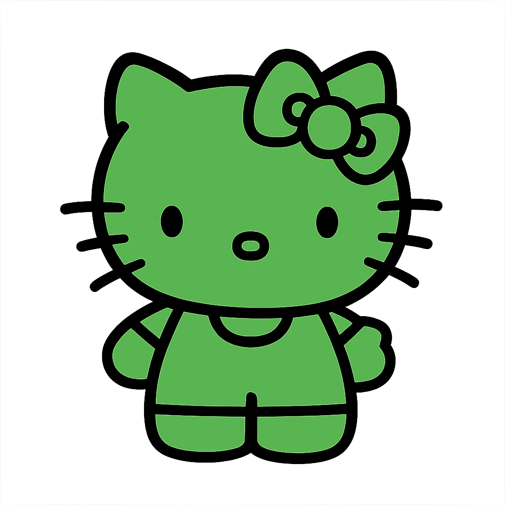 Hello Kitty character, green color, simple and iconic style emoji