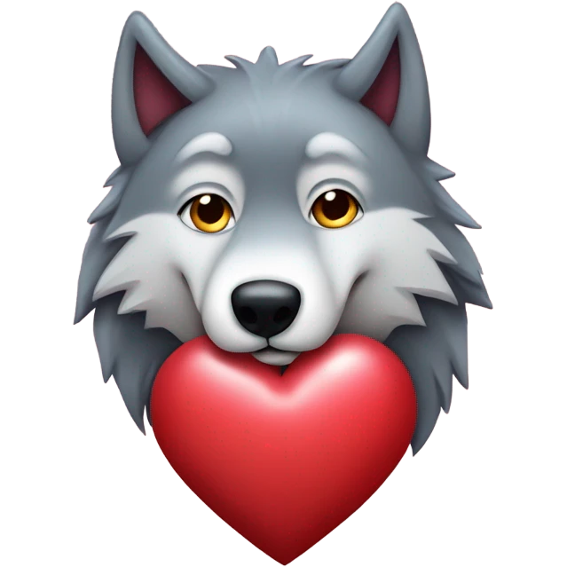 Wolf holding a big heart and a lot of kisses .. emoji