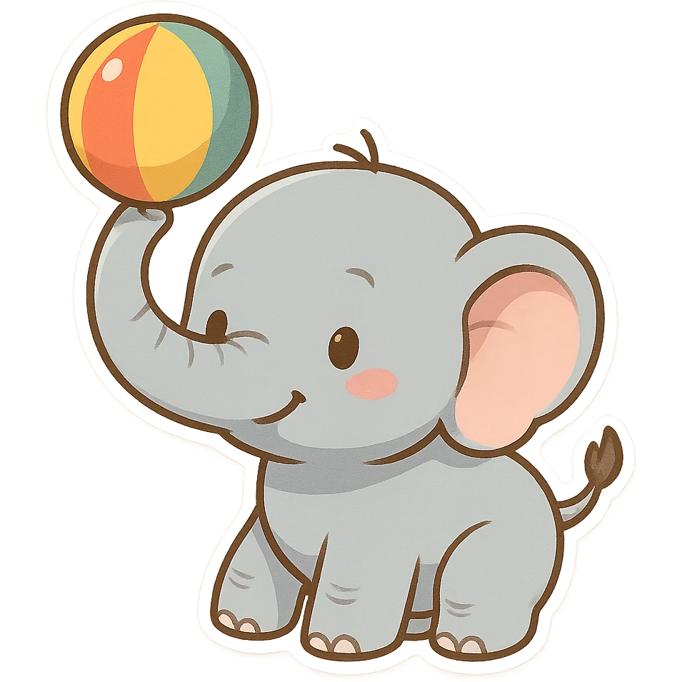 一只可爱的大象，鼻子上顶着一个球 emoji