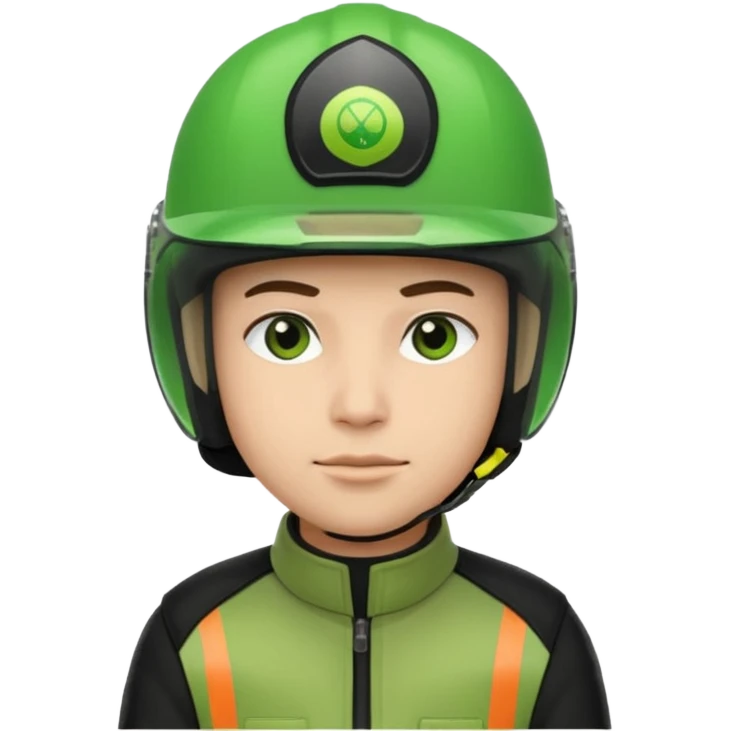 ojek online driver, using motorbike, the helmet is green. green jacket, not green motorbike (maybe a black jacket with green stripes just a little) then please make the driver not looking at "camera". the first one is good. but can you make the driver just look at the road not looking at me emoji