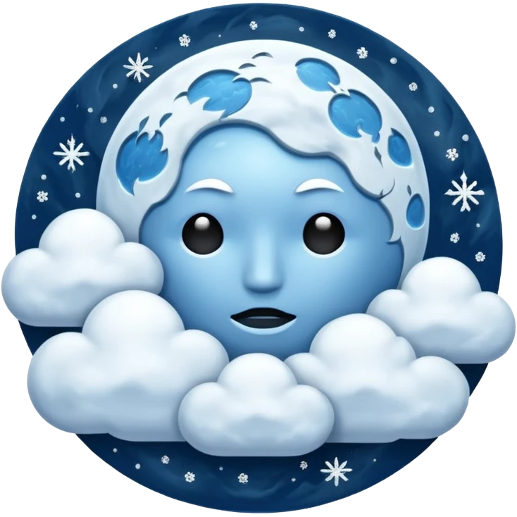 blue moon with no face and with clouds with snow and thunder with no face too emoji