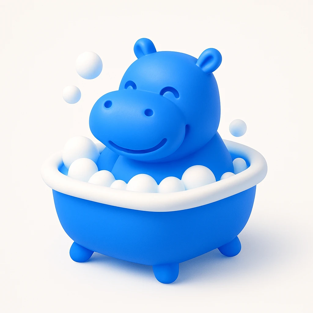 happy hippo with bubbles in bathtub emoji