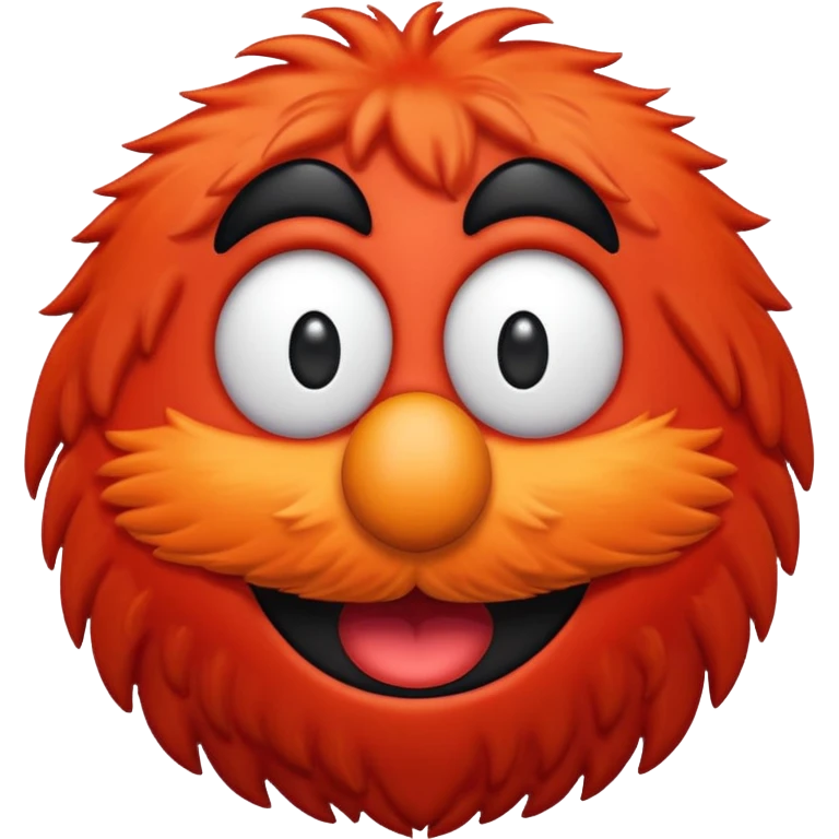Elmo's smiling face as an emoji, apple style, red fur, big white eyes, orange nose emoji