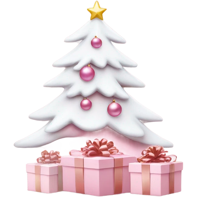 Light pink Christmas gifts under a white Christmas tree  emoji