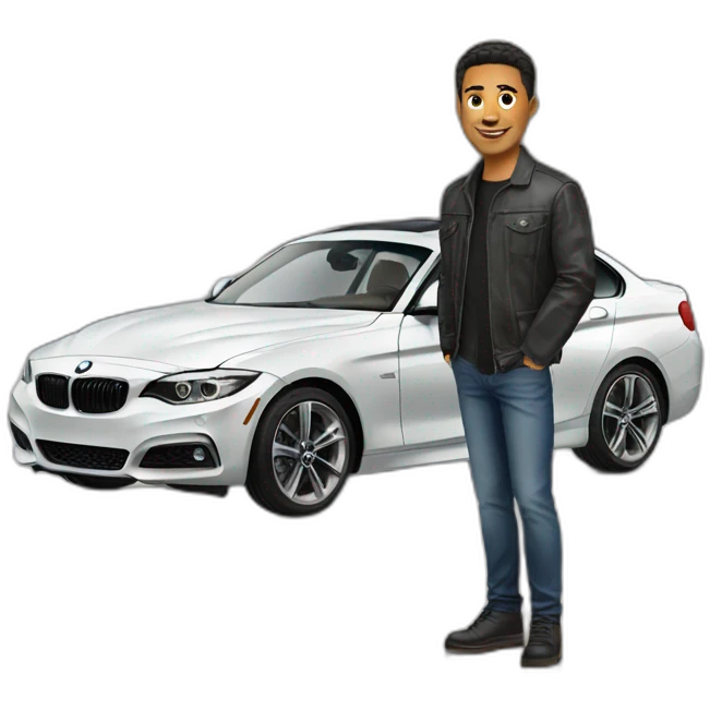 handsome guy with BMW car emoji
