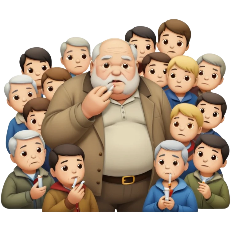 Fat old man smoking cigarettes with 16 children  emoji