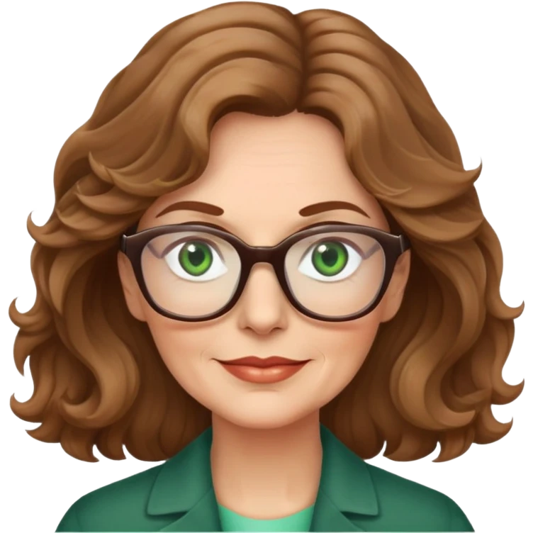 Woman 50 yrs light brown wavy hair green eyes with glasses  emoji