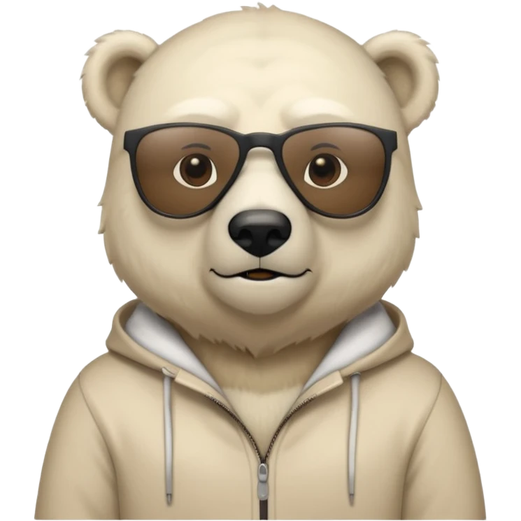 Make a humanoid polar bear with a secret agent beige outfit and dark black glasses emoji