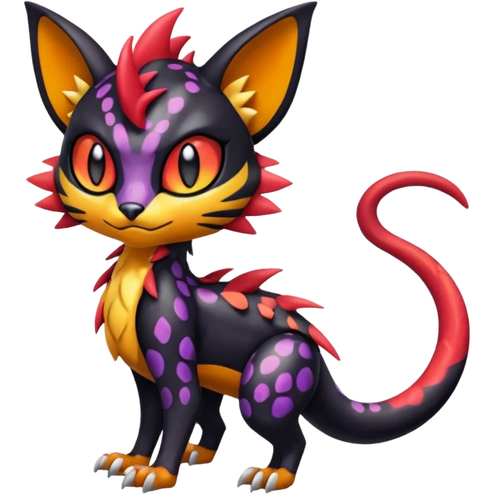 Spooky Colorful Scaley Shiny Liepard-Noivern-Litten-Sprigatito-Pokémon-fusion-creature (full body) emoji