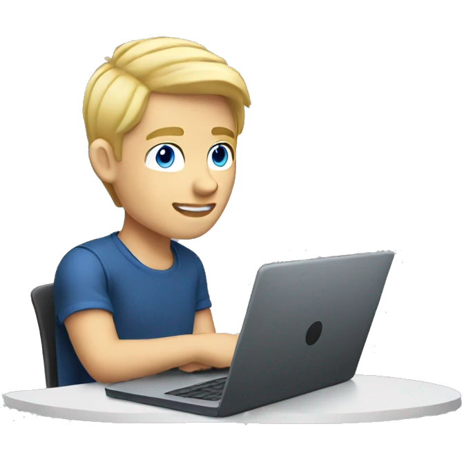 male 24, blonde hair, blue eyes, working on a laptop, side view emoji