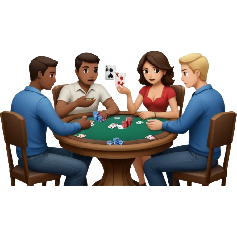 people sitting around a game table with a tornado emoji