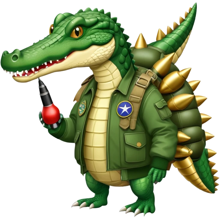 crocodile with bombs, carrying bombs, military bomber crocodile emoji
