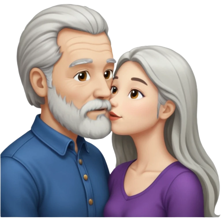 Older bearded man kissing younger woman emoji