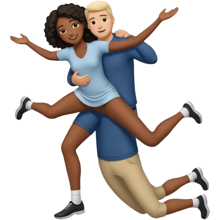 interracial couple where white man is holding black woman off the ground arms supporting her back and under her knees emoji