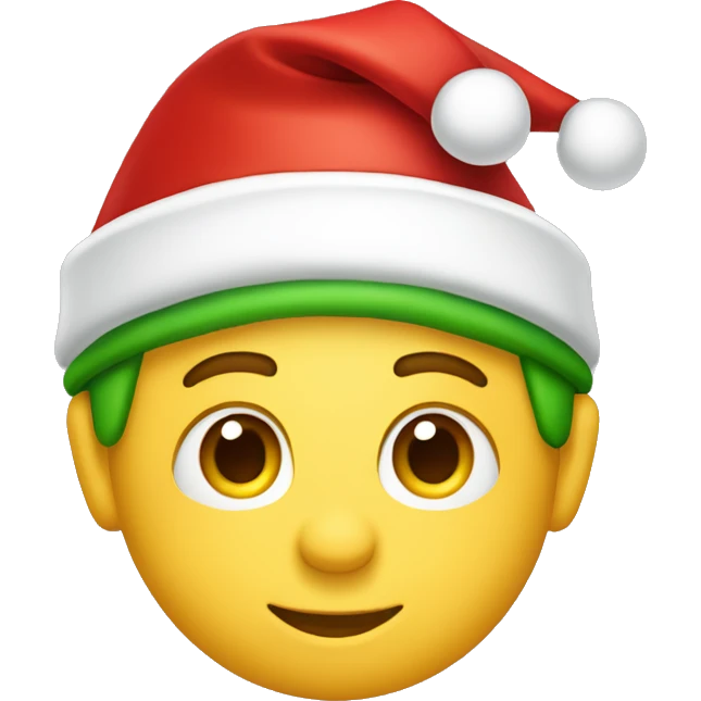 Santa’s helper face emoji, red hat, green accents, friendly expression emoji