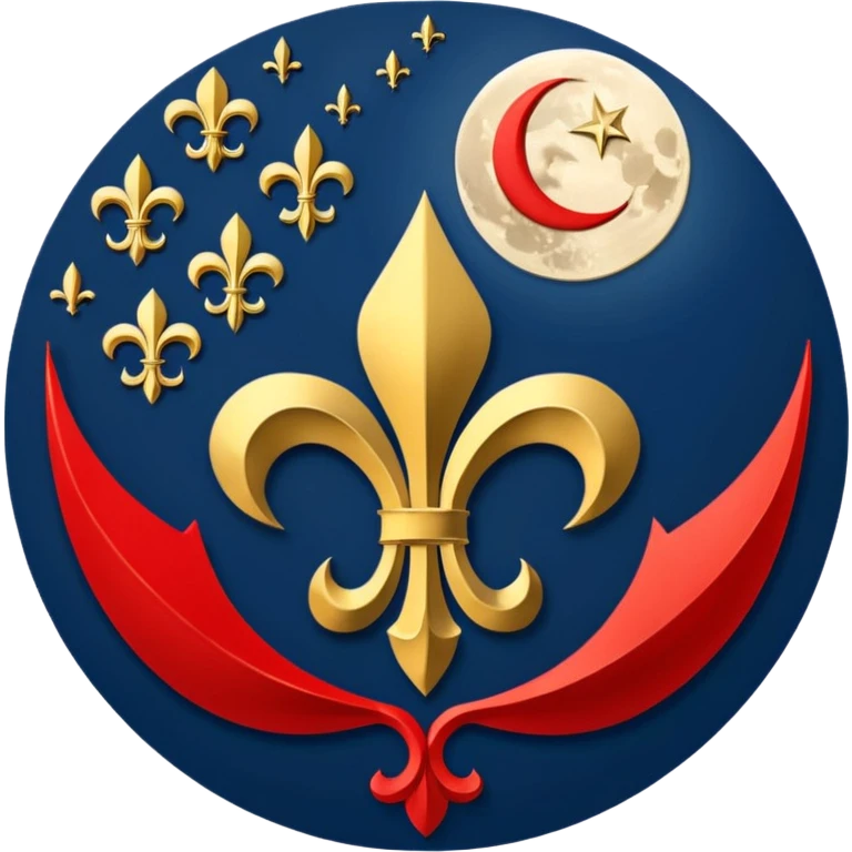 Left side navy blue right side red and on the middle fleur de lys symbol Turkish moon under the symbol it's turning the sky  emoji