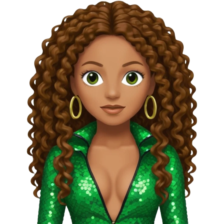 Mel B from Spice Girls with long brown curly hair, green sequin outfit emoji