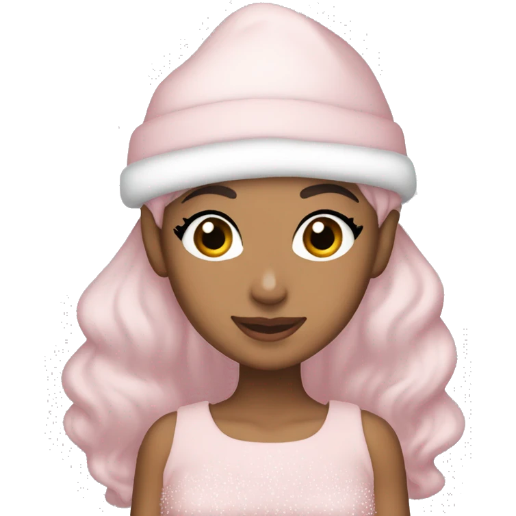 Ariana grande in a light pink christmas outfit  emoji