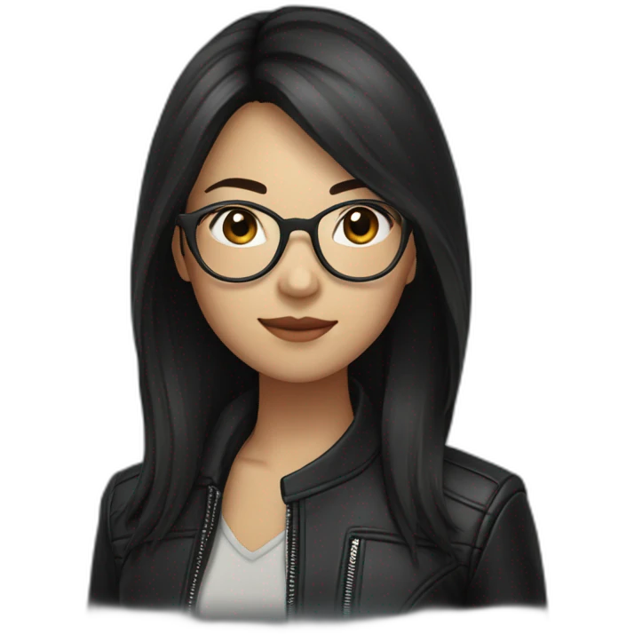 Asian girl in glasses and leather jacket whith dark long hair emoji