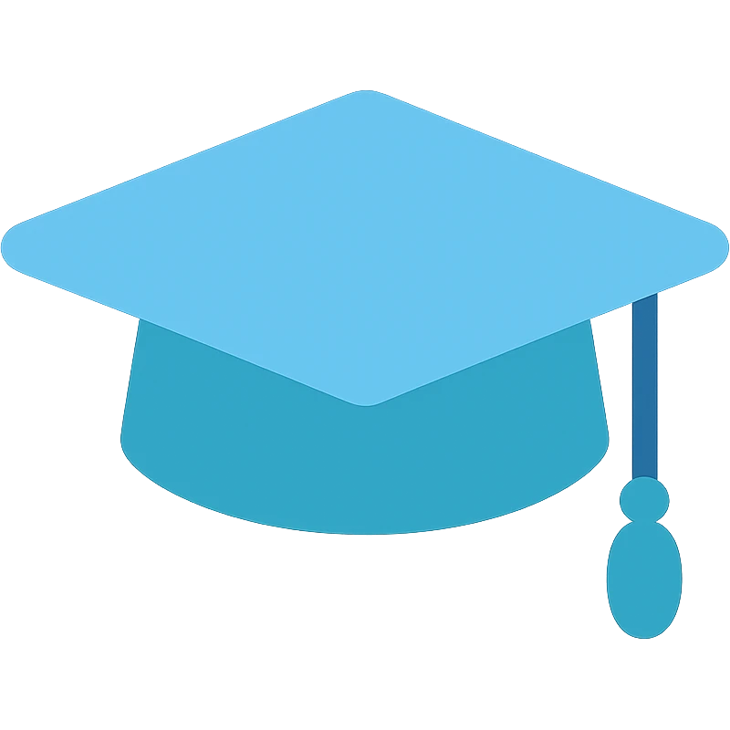 Graduation cap, flat emoji style, outline with blue and turquoise colors emoji